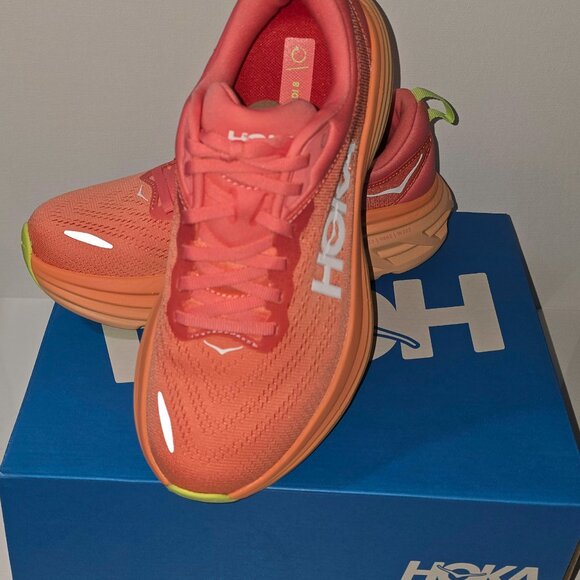 HOKA ONE ONE WOMEN'S BONDI 8 CORAL/PAPAYA SIZE 7B NEW IN THE BOX - Picture 3 of 4